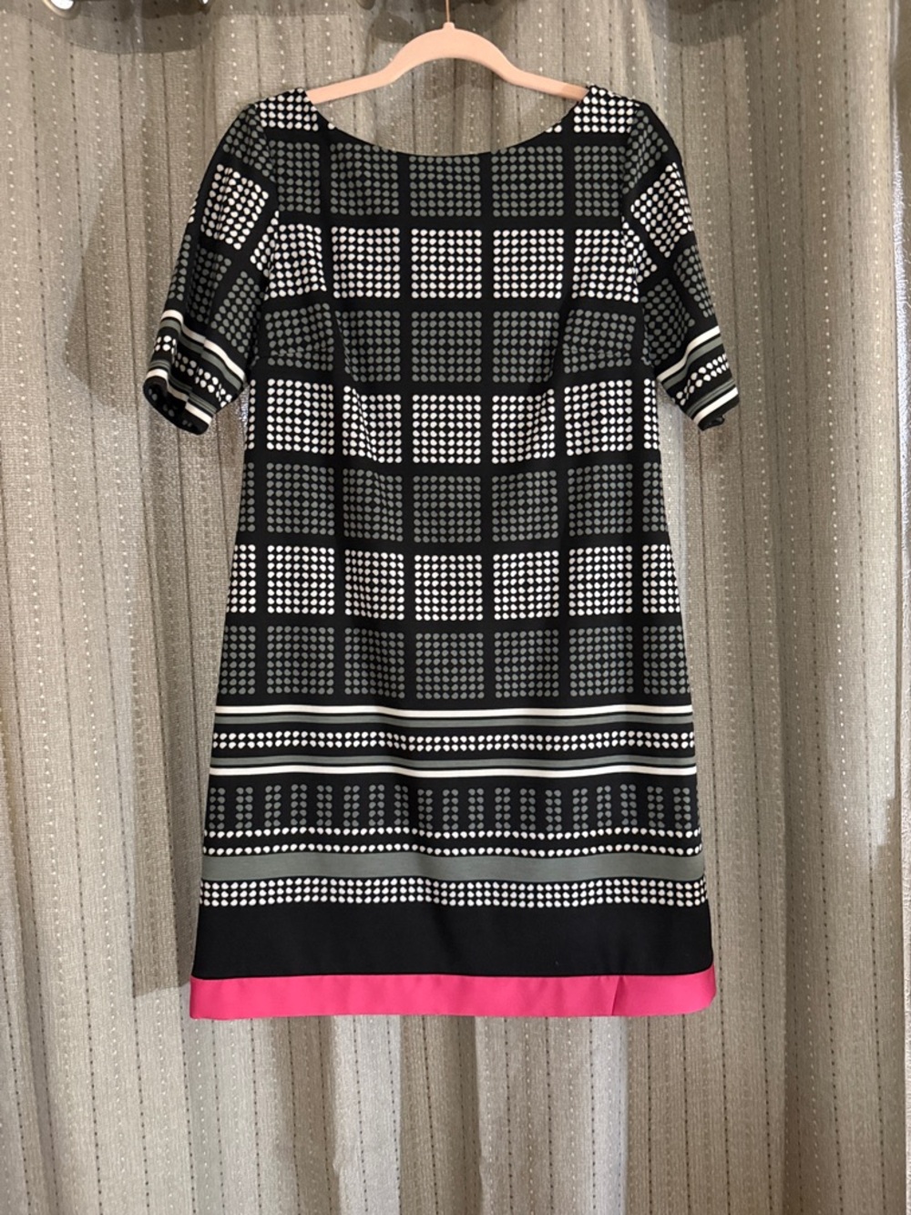 Eliza J Black & White Geometric Midi Dress with Pink Hem